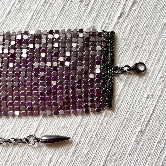 PINK & GREEN HOLOGRAPHIC DUO CHROME GUNMETAL CHAINMAIL MESH THICK CHOKER GOTH - Picture 5 of 9